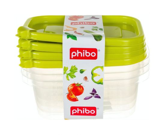 Комплект контейнеров с клапаном Phibo ФРЭШ 0.6 л, зеленый, 4 шт. 433139809 