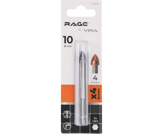 Сверло по стеклу и керамике QUADRO-X HEX 10 мм rage by VIRA 554074 