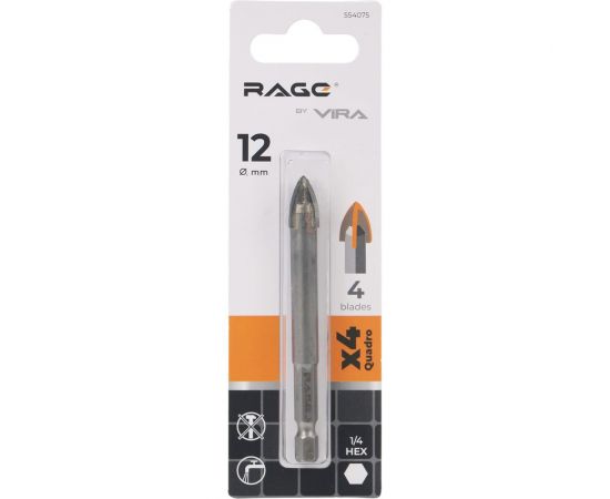 Сверло по стеклу и керамике QUADRO-X HEX 12 мм rage by VIRA 554075 