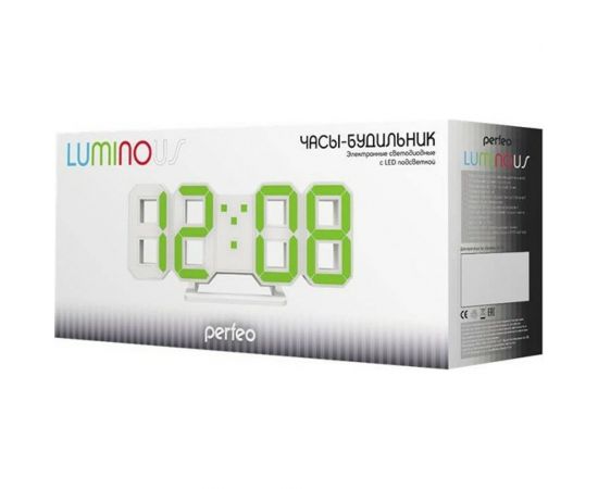 Часы-будильник Perfeo LED LUMINOUS белый корпус, зелёная подсветка 30010071 – изображение 2