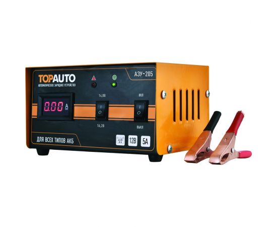 Зарядное устройство для аккумуляторов автомобиля TopAuto АЗУ-205 цифровой амперметр, выбор напряжения 14,8/16,3В 191191 