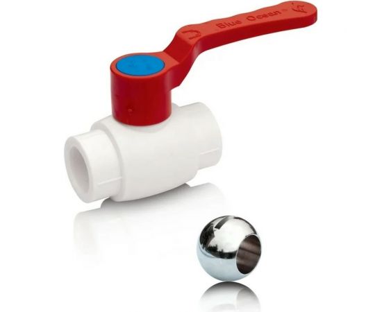 Шаровой кран Blue Ocean (шар - латунь) полипропиленовый для ГВС рычаг - 32 PPRF/BV/PPR/HW-1(W)-32 