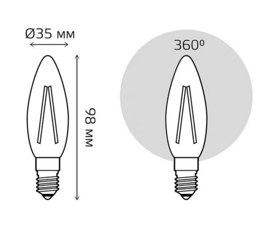 Лампа Gauss basic filament свеча 3,8w 350lm 2400к е14 golden led 1/10/50 1037154 – изображение 3
