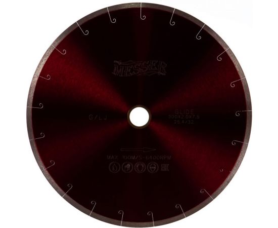 Диск алмазный сплошная кромка с микропазом G/L J-slot по граниту 300D-2.0T-7.5W-32/25.4 MESSER 01-24-300 