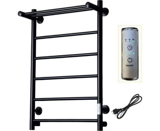 Электрический полотенцесушитель Zox ЛЦ 80x50 с полкой, 6 перекладин, прямой черный, универсальное подключение 450 Вт 549209 