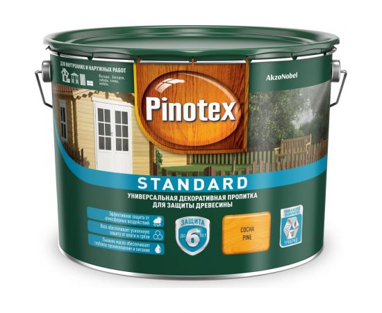 Универсальная декоративная пропитка для защиты древесины PINOTEX STANDARD (сосна; 9 л) 5270564 