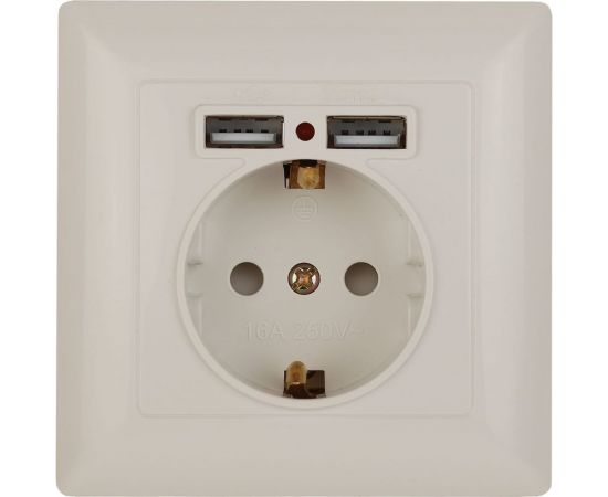 Розетка+USB Intro 441002 PE Schuko со шторками, 16А, 250В 2хUSB, СУ, Solo, Б0043404 