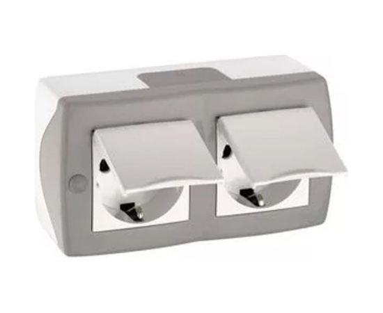 2-я розетка с крышкой MONO ELECTRIC Octans, с заземлением, серая 104-020001-184 