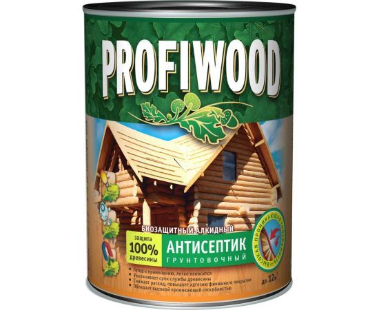 Алкидный антисептик PROFIWOOD (грунтовочный; биозащитный; бесцветный; 2.4 л; 2.1 кг) 3762 