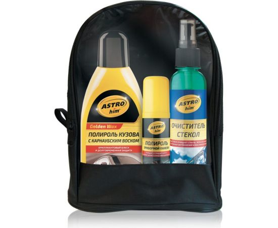 Подарочный набор Astrohim Ас-520 полироль приборной панели, полироль с карнаубским воском, очиститель стёкол 53795 