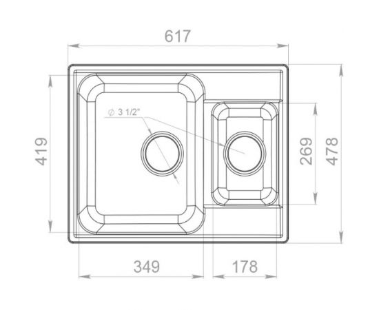 Мойка GranFest QUARZ 1.5-чаши, 620х480 черный 09 черный – изображение 2
