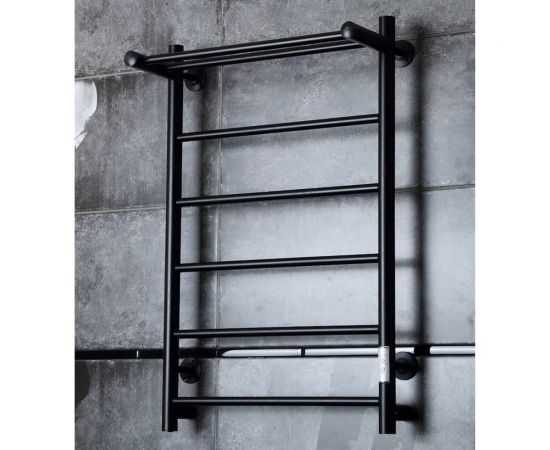 Электрический полотенцесушитель Zox ЛЦ 80x50 с полкой, 6 перекладин, прямой черный, универсальное подключение 450 Вт 549209 – изображение 2