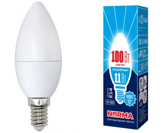 Светодиодная лампа Volpe LED-C37-11W/NW/E14/FR/NR . Форма свеча, матовая. UL-00003811 