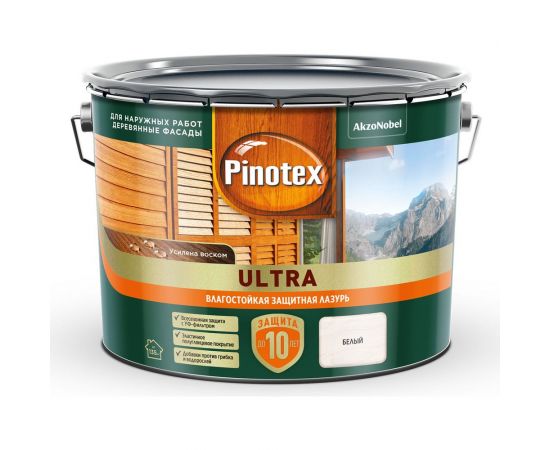 Влагостойкая защитная лазурь для древесины PINOTEX ULTRA NW (белый; 9 л) 5803330 – изображение 2