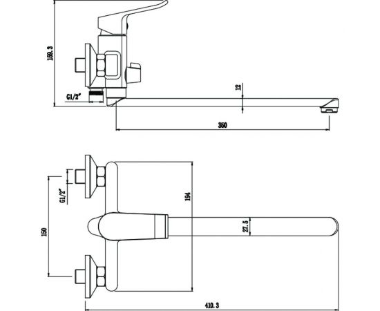 Смеситель для ванны OLIVES PLAZA 16221PL с длинным изливом – изображение 2