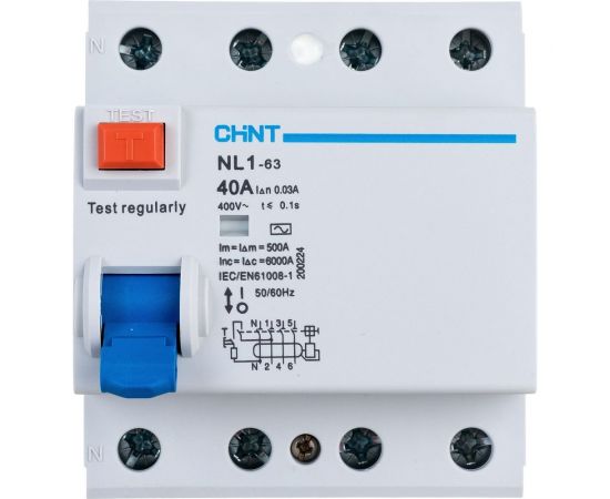 Устройство защитного отключения CHINT NL1-63 6kA 4P 40A 30mA тип AC 200224 – изображение 3