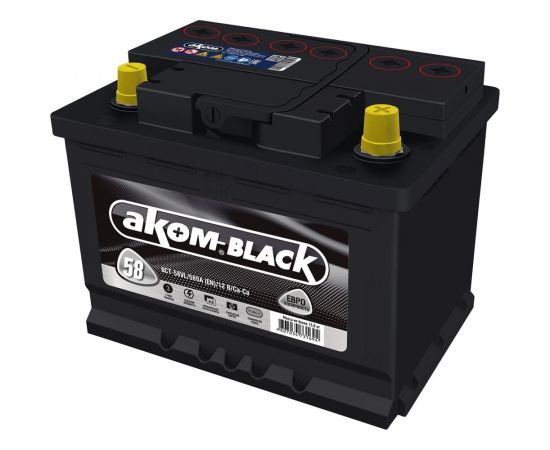 Аккумуляторная батарея АКОМ BLACK 58 Ah, 580 A, обратная полярность 176058101 