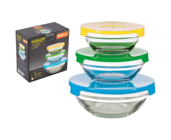 Набор стеклянных мисок Mallony INSALATO 3 шт с крышками 360/510/920мл 007178 