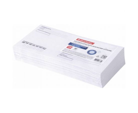 Конверты BRAUBERG Е65 110х220 мм, отрывная лента, ""Куда-Кому"" 80г/м2 комплект 100 шт, внутренняя запечатка 112195 