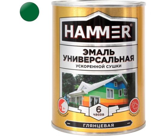 Универсальная эмаль HAMMER ускоренная сушка, глянцевая, зеленая, 0,9 кг / 14 ЭК000144074 