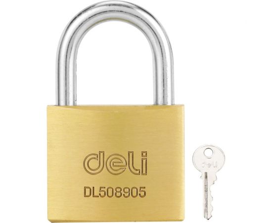 Навесной латунный замок DELI 40 мм dl508905 (автомат, 3 ключа, закаленная дужка) 118497 