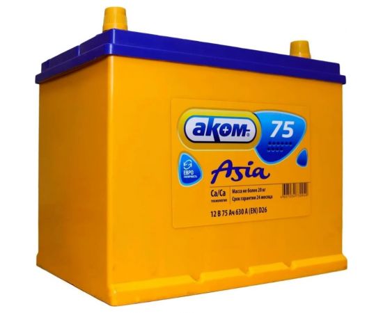 Аккумуляторная батарея AKOM Asia 75Е Ah, 630 A, обратная полярность 015075002 