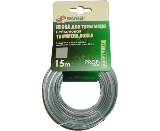 Леска нейлоновая ПРОФИ (3 мм; 15 м; квадрат/сердечник) для триммера SKRAB 28376 