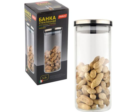 Стеклянная банка для сыпучих продуктов Mallony OCEANO с крышкой из нержавеющей стали объем 1.3 л 004459 