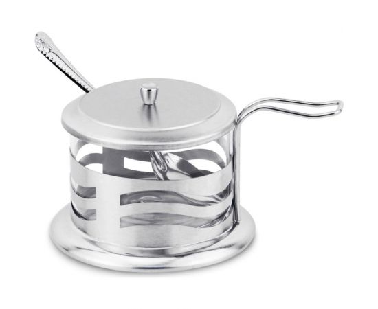 Сахарница Mallony DOLCE с крышкой и ложечкой объем 250 мл стекло в корпусе из нержавеющей стали волна 005489 