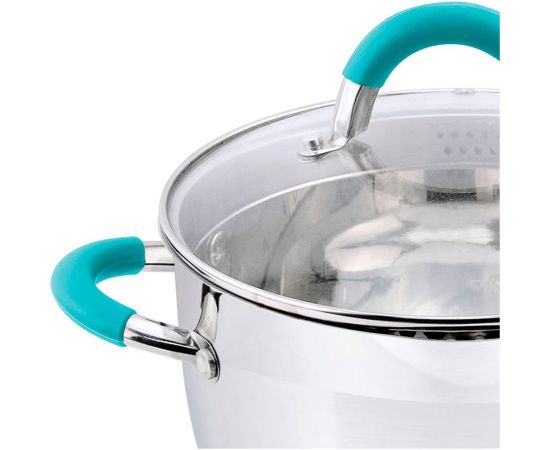 Кастрюля Mallony BRAVO объем 2.9 л из нержавеющей стали с крышкой из жаропрочного стекла размер 18x115 см 005429 – изображение 2