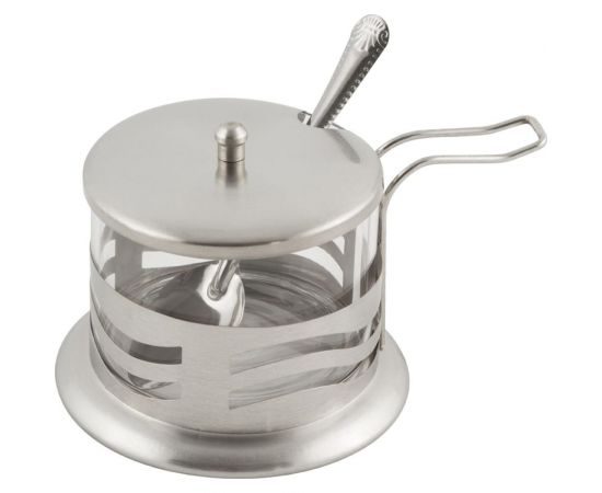 Сахарница Mallony DOLCE с крышкой и ложечкой объем 250 мл стекло в корпусе из нержавеющей стали волна 005489 – изображение 2