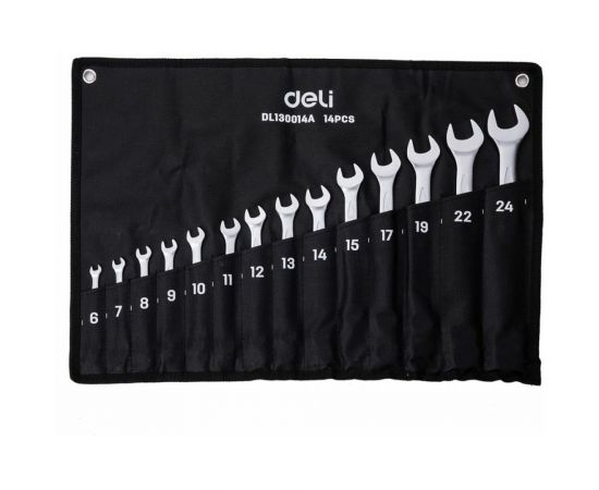 Набор комбинированных гаечных ключей DELI dl130014a матовая хромированная поверхность, тканевая упаковка, 14 шт. 104509 – изображение 21