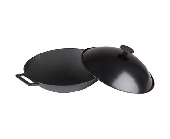 Чугунная сковорода Mallony ВОК объем 3,3 л W-31L диаметр - 31 см с металлической крышкой 985042 – изображение 3