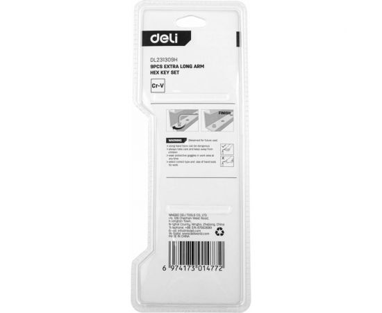 Набор сверхдлинных шестигранных ключей DELI dl231309h материал Cr-V, 1,5, 2, 2,5, 3, 4, 5, 6, 8, 10 мм, пластиковый держатель, 9 шт. 104512 – изображение 5