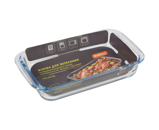 Форма для запекания Mallony Felicita объем 1 л из боросиликатного стекла прямоугольная форма с ручками 007179 
