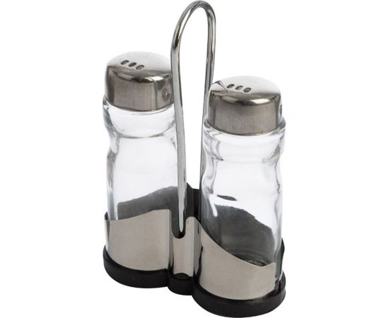 Набор Mallony SPEZIA из 3 предметов: солонка 40 мл и перечница 40 мл на подставке нержавеющая сталь, стекло 009367 