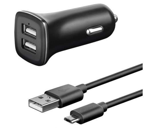 Универсальное автомобильное зарядное устройство AKAI 2хUSB, 2.4 A, черный, + кабель micro USB CH-6D08B 