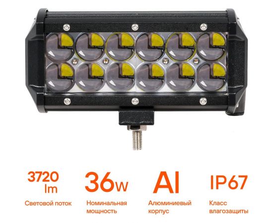 Светодиодная фара (балка) двухрядная Airline 12 LED 4D линза, 36W, 165x78x65, 12/24V ALED047 – изображение 2