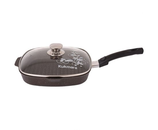Сковорода-гриль Kukmara квадратная, 280x280 мм, со съемной ручкой, со стеклянной крышкой, АП, кофейный мрамор сгкмк282а 