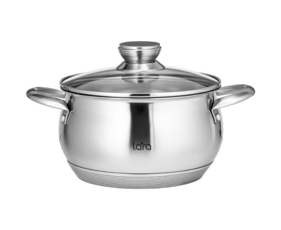 Кастрюля Lara МАЙАМИ нержавеющая сталь 3.5 л 20x11.5 см, капсулированное 9-ти ступенчатое дно, крышка, шкала LR02-422 