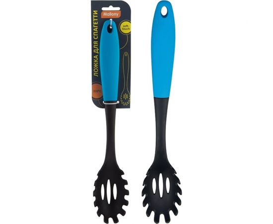 Ложка для спагетти Mallony KT-05B нейлон черный с цветной ручкой цвет голубой 002821 