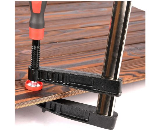 Столярная F-образная струбцина DELI dl111280z усиленная, 800x120 мм, максимальное усилие зажима 3500 Н, резьба 16 мм, штанга 8 мм 112052 – изображение 2