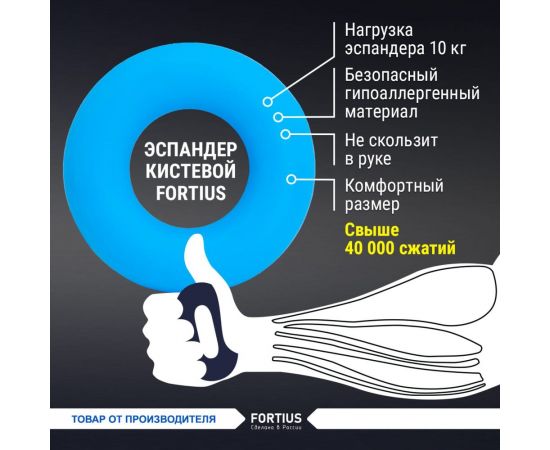 Кистевой эспандер для рук FORTIUS 5 шт, 10 кг, 20 кг, 30 кг, 40 кг, 50 кг H180701-1020304050SETM – изображение 3