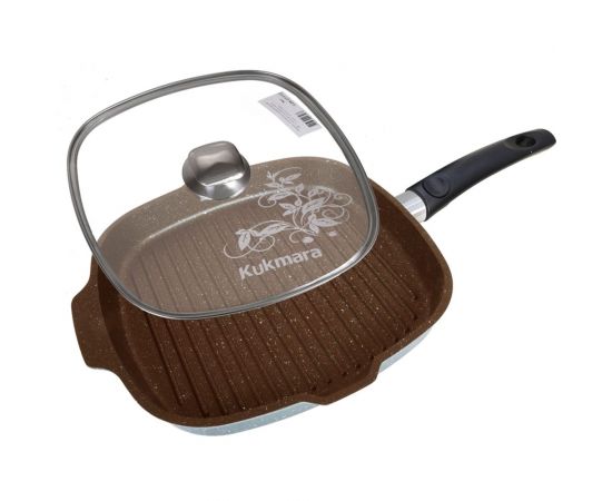 Сковорода-гриль Kukmara квадратная, 280x280 мм, со съемной ручкой, со стеклянной крышкой, АП, кофейный мрамор сгкмк282а – изображение 6