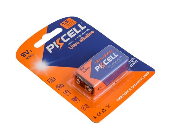 Щелочной/алкалиновый элемент питания PKCELL тип - 9VКрона 1 шт в блистере 6LR61-1B – изображение 4