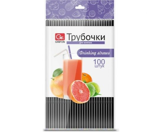 Трубочки для напитков GRIFON гофр черные, 21 см, 100 шт 105-113 