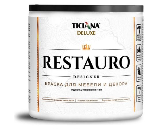 Акриловая краска для мебели и декора Ticiana DeLuxe RESTAURO белый, 0.45 л 4300011514 