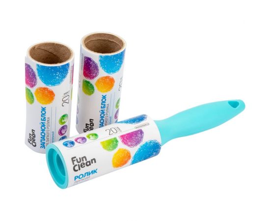 Набор Fun Clean липкий ролик для одежды, 20 слоев, ролик, 2 запасных блока 7880 