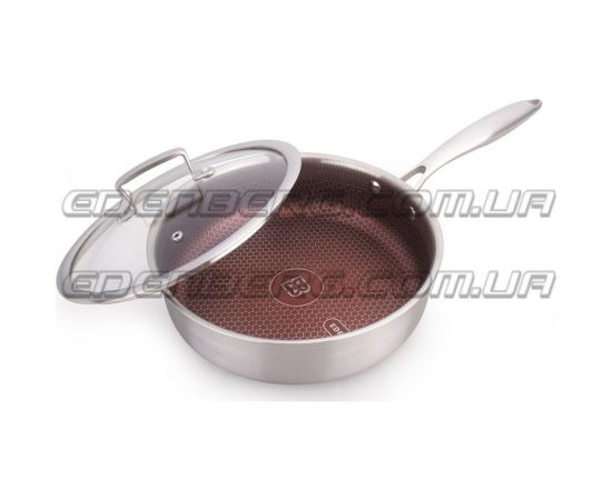 Глубокая сковорода Edenberg с крышкой 24 см нержавеющая сталь тефлон EB-14154 – изображение 2
