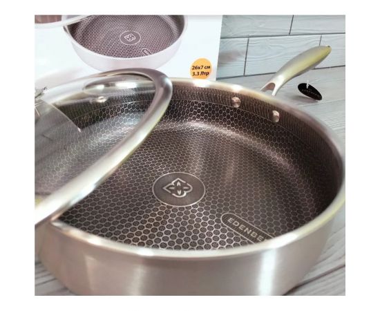 Глубокая сковорода Edenberg с крышкой 26 см нержавеющая сталь тефлон EB-14152 – изображение 9